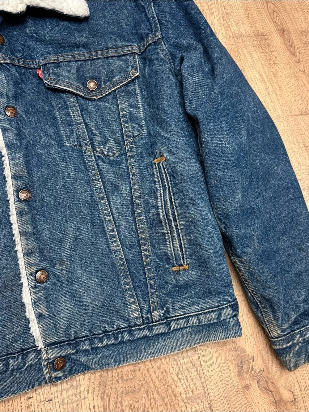 Vintage 80s Levi’s 70608 Denim Sherpa Trucker Jacket Made In USA Size Medium 40 - Picture 5 of 15